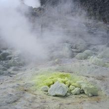 変色した岩。匂いが伝わってきそう。