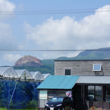 左の小さなコブが昭和新山です。