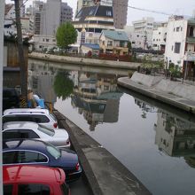 建物の後ろ側が川でした。