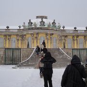 雪景色の中のサンスーシー宮殿、寒かった！