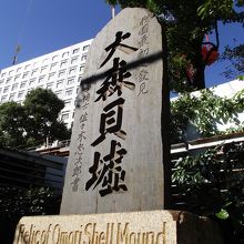 「大森貝墟」 の碑  (線路に向かって立っている)