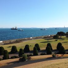 中腹から海釣り桟橋方を見る。目の前は東京湾。