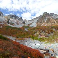 紅葉の涸沢（小屋は真ん中の少し右）