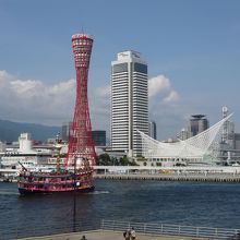 ポートタワーと遊覧船が美しい