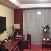 デスク周り。ベッドからだとテレビが遠い。