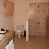 シャワー、トイレ、洗面台のスペースは部屋の奥にあります。