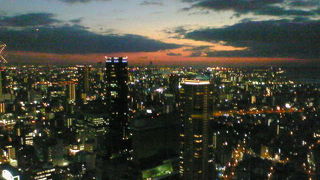 夕日に染まる摩天楼を見れる