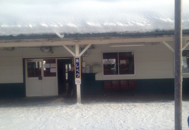 観音像が見える駅