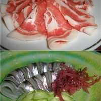 黒豚しゃぶしゃぶのお肉ときびなごのお刺身。