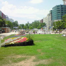 夏は花と緑豊かな公園に様変わりします。