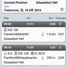 まずDB Navigatorで検索して乗車する列車を決めます