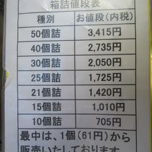 最中のメニュー表