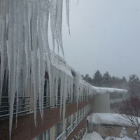 宿の廊下から眺めたつらら。こんなにも長い。