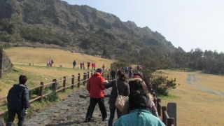 世界自然遺産の城山日出峰は頂上まで登るのは老人には一苦労。