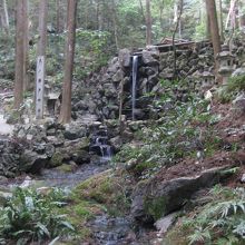 岩戸から湧き出る水が滝となって流れ落ちています
