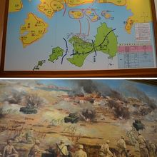 古寧頭戦役の戦況を示すパネルや戦闘を描いた絵が見応えあり。