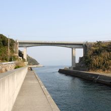 西に長く突き出た由良半島をカットする船越運河