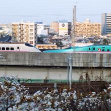 展望台から東北新幹線を見る。