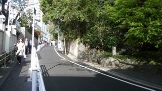 急な坂ですが緑があってほっとします。