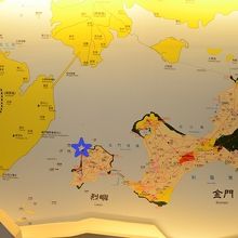 青い☆印が湖井頭戦史館の場所。対岸の厦門とは至近距離。