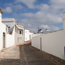 丘の上の風車に続く道