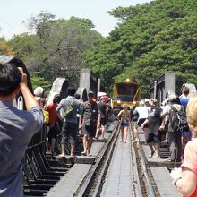 汽車が来ても観光客は逃げない