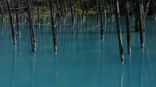 神秘の色。なのに人工的にできた池。