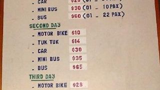 トゥクトゥクの運賃の目安表