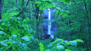 瀑布街道の滝のひとつ、白い布を垂らしたような滝