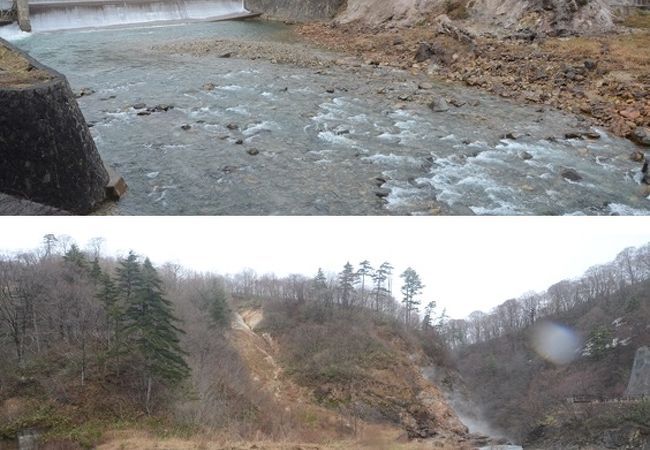 葛根田（かっこんだ）渓谷の崖や谷間からは湯気がモクモク。ワイルドな眺めの温泉が楽しめる滝観荘（りゅうかんそう）