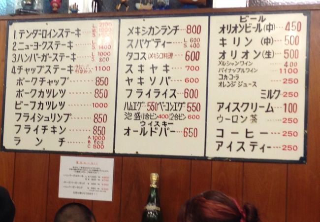 店内の壁に貼られているメニュー