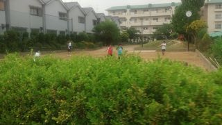 田んぼの奥にある公園