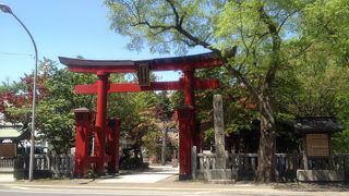 朱塗りの大鳥居が目立つ