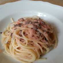 極上タラコ、紫蘇の実のパスタ