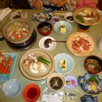 カニ、甘エビ一杯の夕食