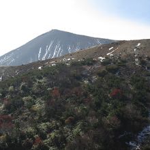 福島市街地から見る吾妻小富士と違って、天狗の庭からは頂上がと
