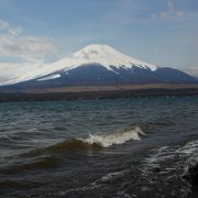 湖岸に下りて富士山をバックに記念写真がオススメ