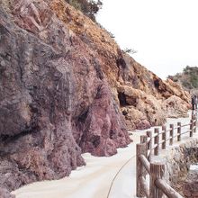 島の遊歩道を歩くと、しばらくして五色岩が見えます