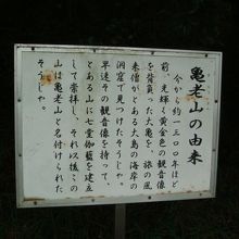 亀老山の名前の由来を説明する看板