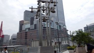 阪急とジェイアールを結ぶ陸橋にあるミニ広場　時計塔があります