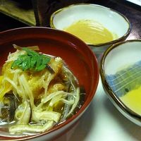 揚げ鮎の餡かけと、蒸ししゃぶのたれ２種