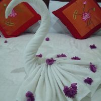 ベッドの上にはタオルのアート！