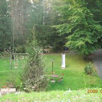 部屋の窓から見下ろすエントランス前の広い庭。夜は星空が綺麗。