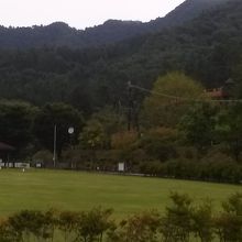 隣接している芝生広場と、公園の滑り台です。分かりますかね？