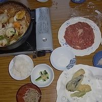 桜鍋のしゃぶしゃぶ　天ぷら　など