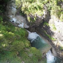 橋の下を流れる川と滝