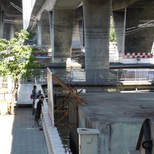 ＢＴＳサパーンタクシン駅を降りて階段下りると川が見えてきます