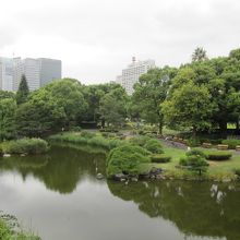 「旧日比谷見附」から見た「心字池」、かつての堀の遺構です