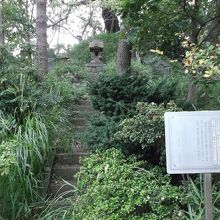 石段登り口、足元注意。説明板あり