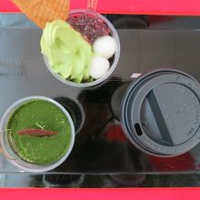 抹茶白玉ソフト￥650と抹茶ティラミスセット￥700